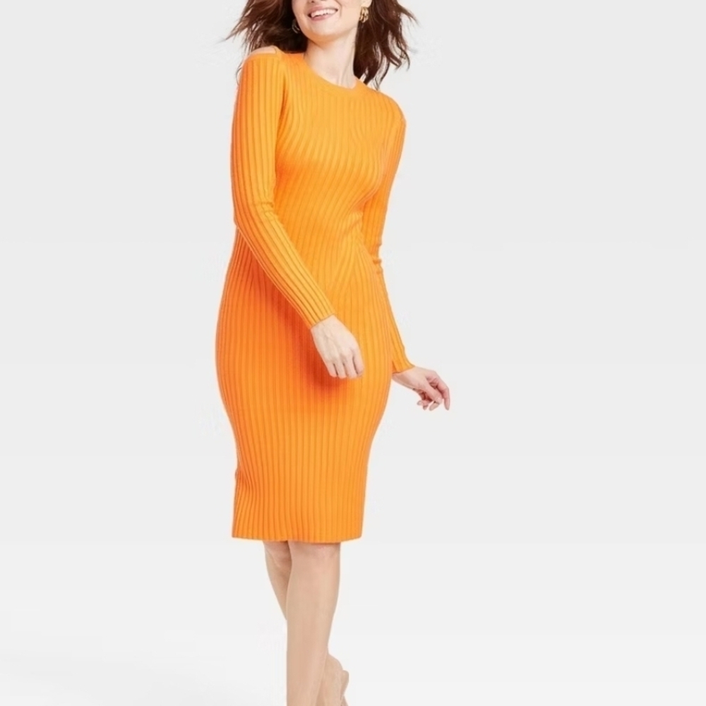 A New Day Orange Ribbed Knit Dress